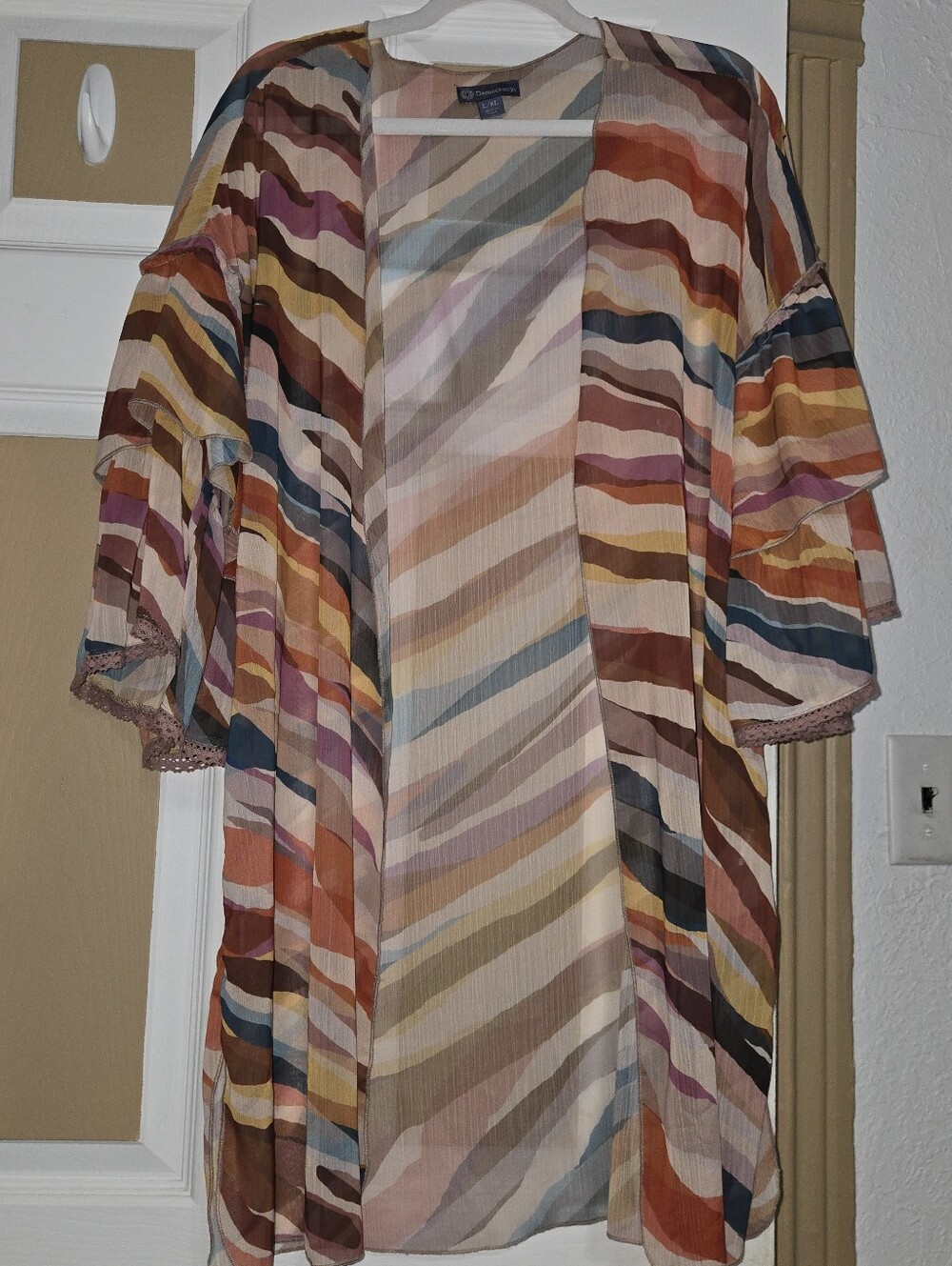 Democracy Striped Open-Front Kimono Cardigan in Multicolor